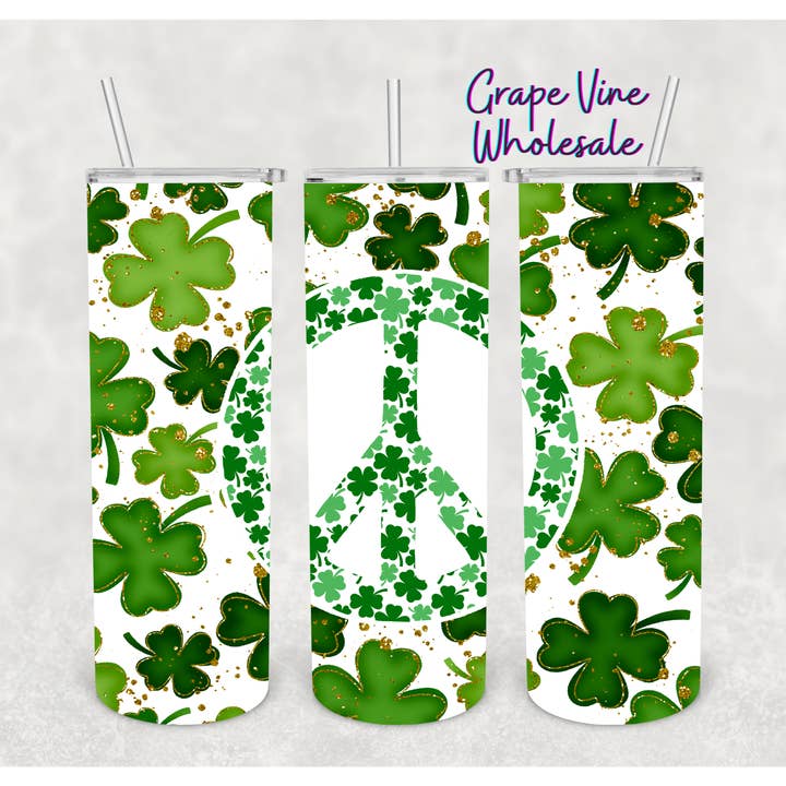 Bicchiere da 20oz Peace & Lucky Clovers per la vendita all'ingrosso da parte di GrapeVineWholesale