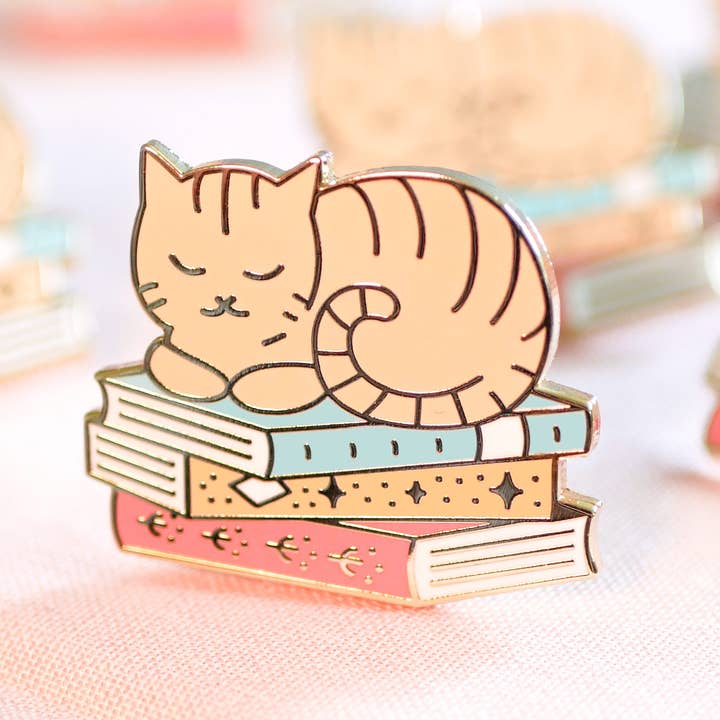 Emmeline Illustration - Wholesale Lapel Pin/Button - Book Kitty Enamel Pin