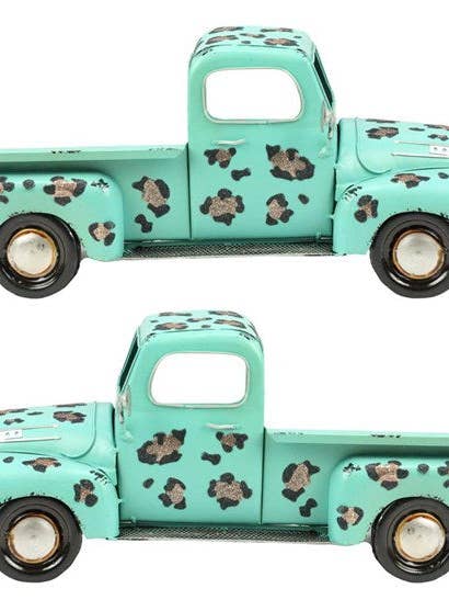 HALVE VRACHTWAGEN VAN 15,75" L IN LUIPAARDMETAAL, 2 STUKS LT GROENBLAUW voor wholesale door Waterman's Loft Inc.