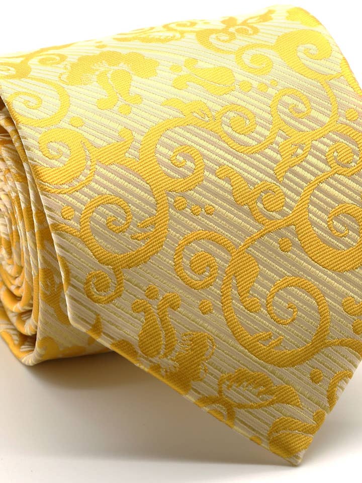 Mens Dads Classic Yellow Paisley Pattern Business Casual Necktie & Hanky Set FO-8 for wholesale by Ferrecci