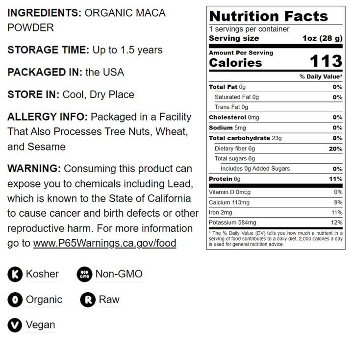 Food To Live – Engroshandel Protein-/superfoodpulver – Organisk gult Maca-pulver - Rå malet Maca-rod, mel