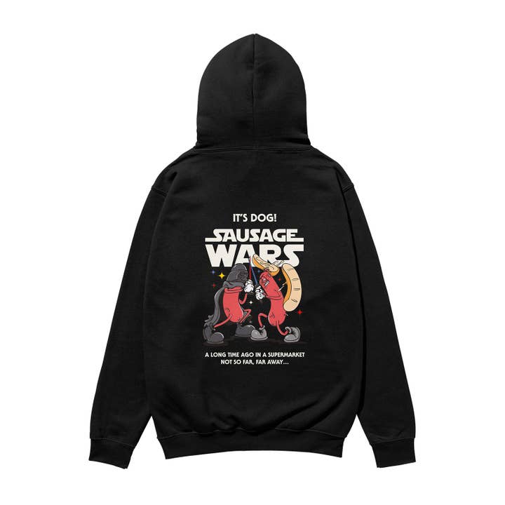 Camisola com Capuz Orgânica Sausage Wars Heavyweight Preta por atacado de Weekend Concept