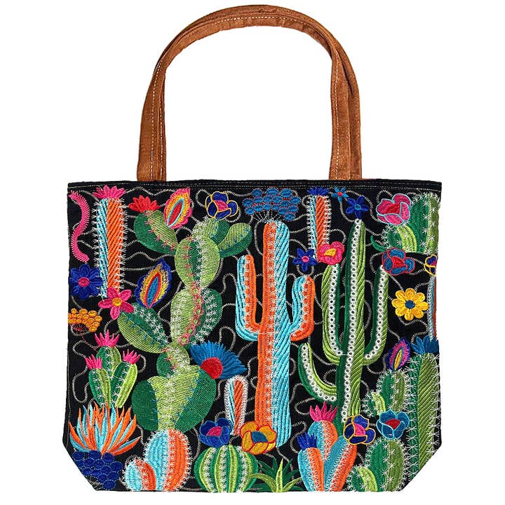 Pichincha - Wholesale Tote Bag - Women's - Embroidered Cactus Desert Large Suede Purse Tote Bag2