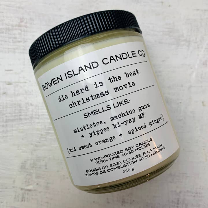 WHOLESALE 4 PACK die hard is the best christmas movie - sweet orange + spiced ginger - Soy Candle - dad gift, gifts for guys, christmas gift, novelty gift for wholesale by Bowen Island Soap Company