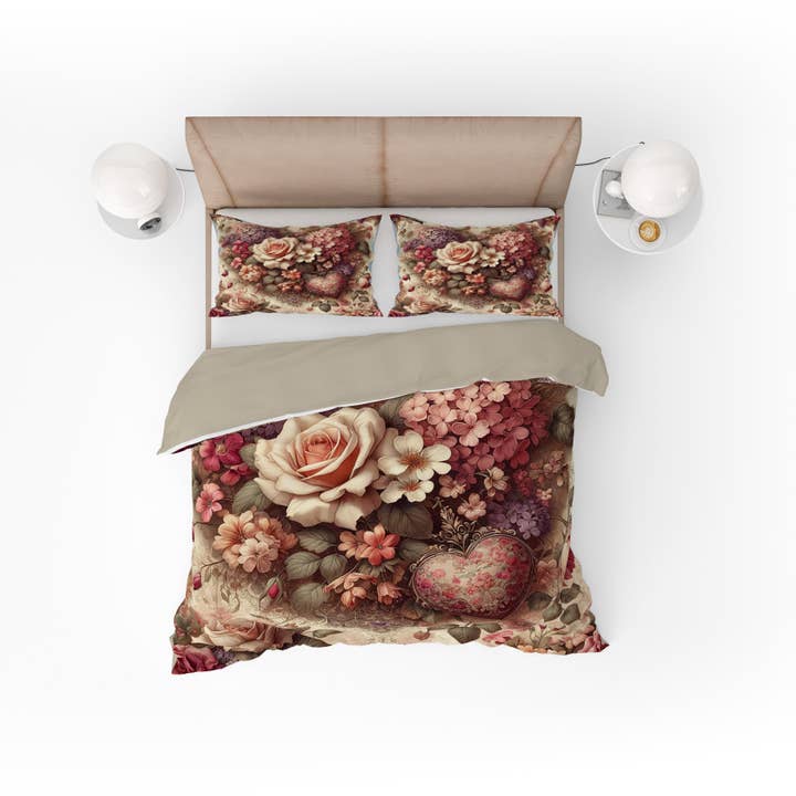 Smukt Floral Love Heart Bomuld vendbart dynebetræk sæt til mødre for engroshandel hos Adore India