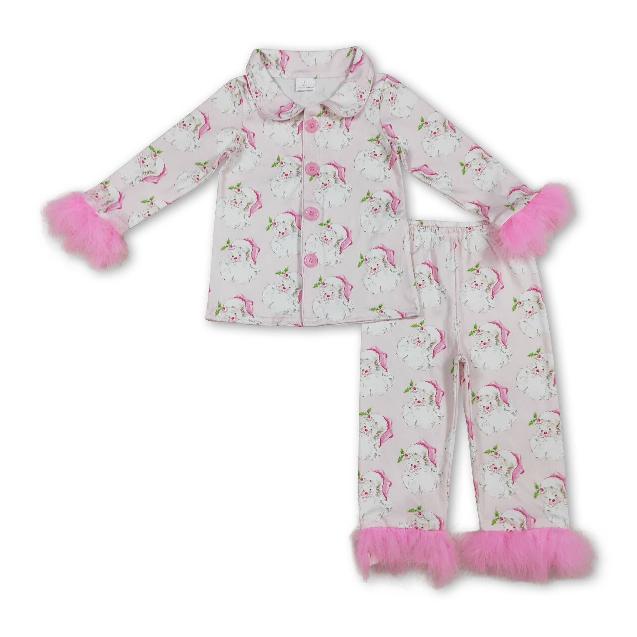 Yawoo Garments - Vente Haut et bas de pyjama – enfant - Pyjama boutonné en fourrure pour filles avec nœud en pain d'épice et sapin de Noël8