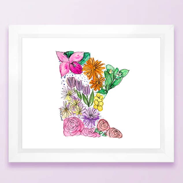 Floral State Karta tryck - Minnesota för wholesale av Allison’s Illustrations