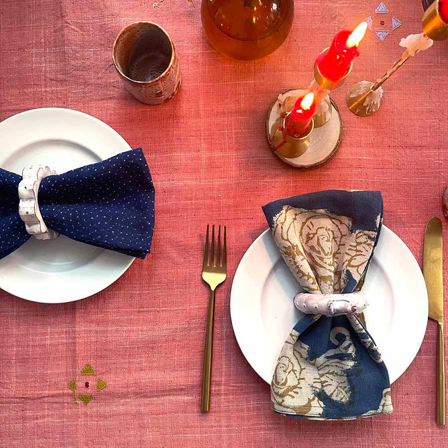 Ichcha - Vendita all'ingrosso Tovaglioli da tavola in stoffa - Tovaglioli per Cena Festiva, Set di 4 in Cotone Organico - Oro Rosa4