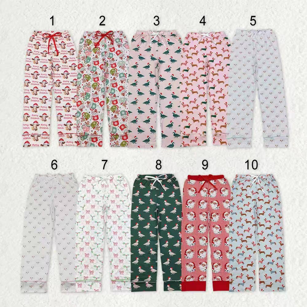 Aier Wholesale - Vente Bas de pyjama – femme - Frères Adultes Hommes Femmes Père Noël Vaches Houx Pyjamas de Noël à Carreaux Pantalons Évasés8