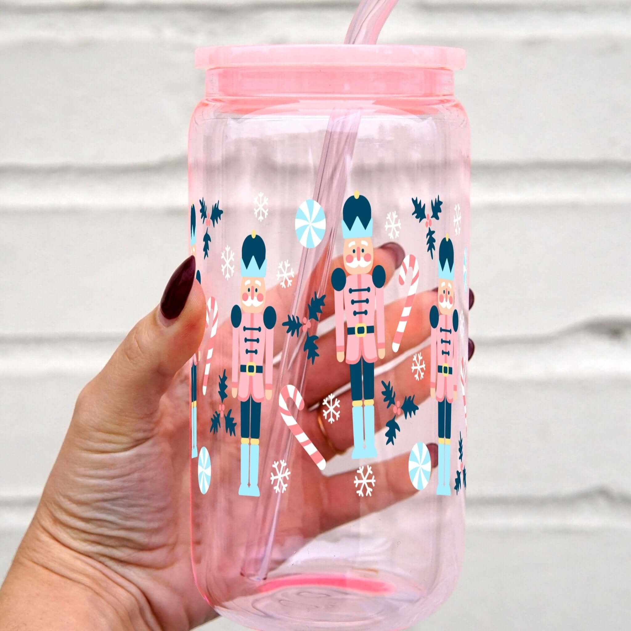 Sip-Sip Hooray! - Wholesale Drinking Glass/Cup - Nutcracker Christmas Cup with Lid and Straw3