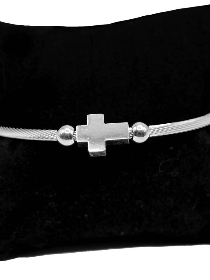 Silver Memory Wire Cross Bracelet for wholesale by Eden Merry Jewelry by James Lawrence