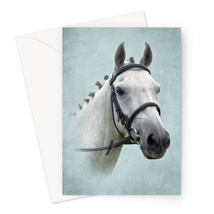 Sky Blue And Gray Horse Greeting Card for wholesale by Wild And Arty