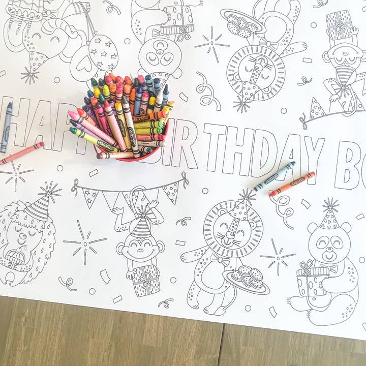 Happy Birthday Party Animal Coloring Table Runner for wholesale by Party in a pinch