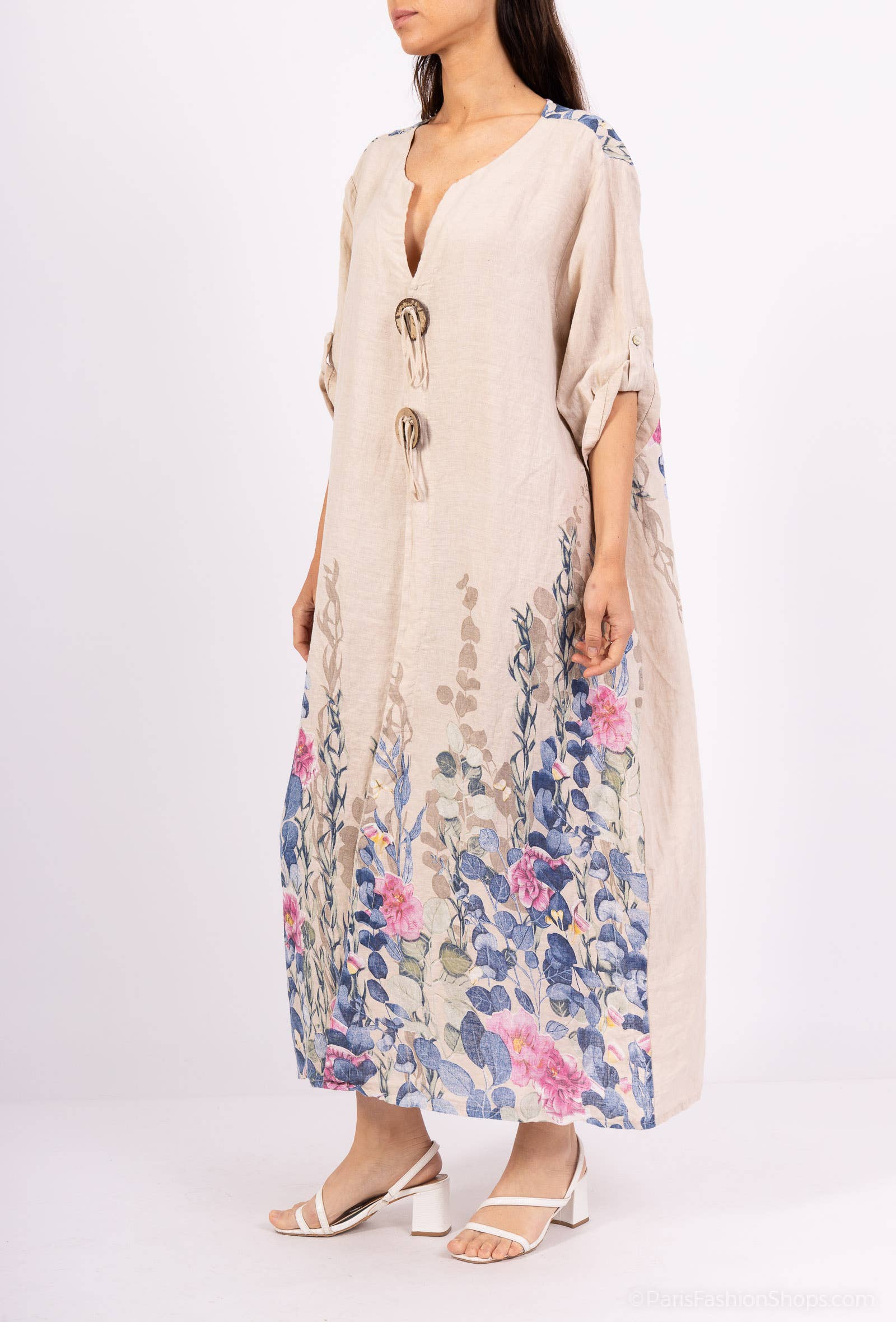 Shyloh - Vente Robe – femme - Robe en lin à imprimé fleuri et 2 boutons 149557