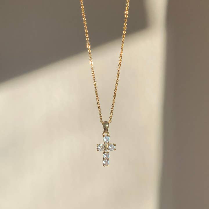 SALT by Sarah Curtis - Wholesale Pendant/Charm Necklace - CRYSTAL CROSS NECKLACE | gold | diamond cross necklace