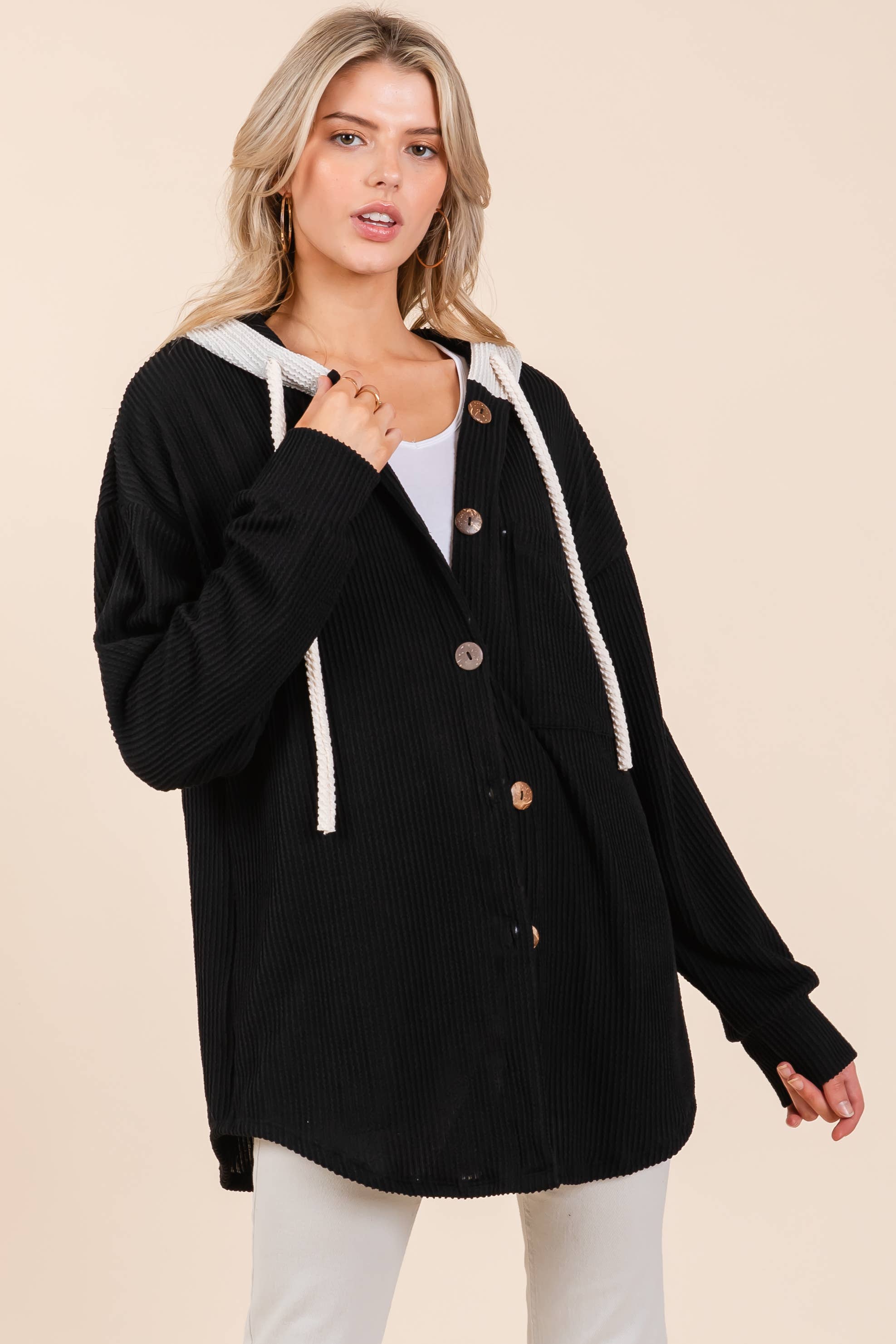 BOMBOM - Wholesale Hoodie - Women's - TL1987 BUTTON HOODED SWEATSHIRT4