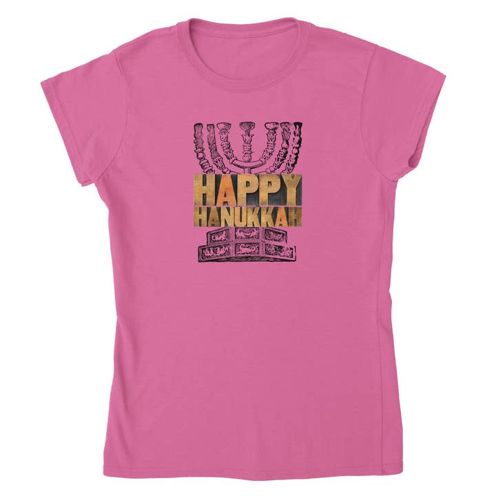 Happy Hanukkah menorah - T-shirt classica da donna con girocollo per la vendita all'ingrosso da parte di Wonderland monsters