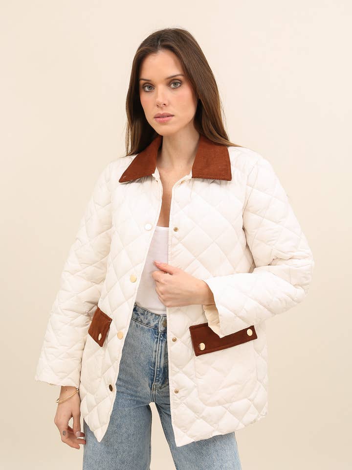 Casaco acolchoado com gola contrastante por atacado de Attrait Paris