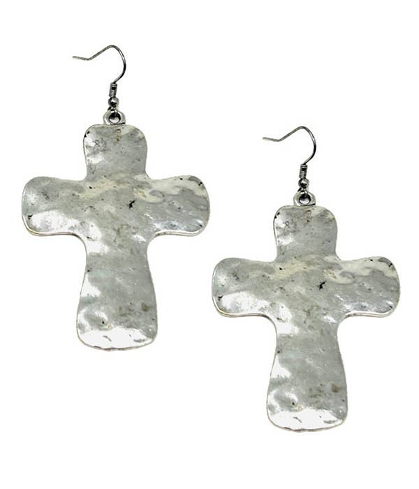 Jewelry Max - Wholesale Dangle Earrings - ( H736 )  HAMMERED METAL CROSS EARRING0