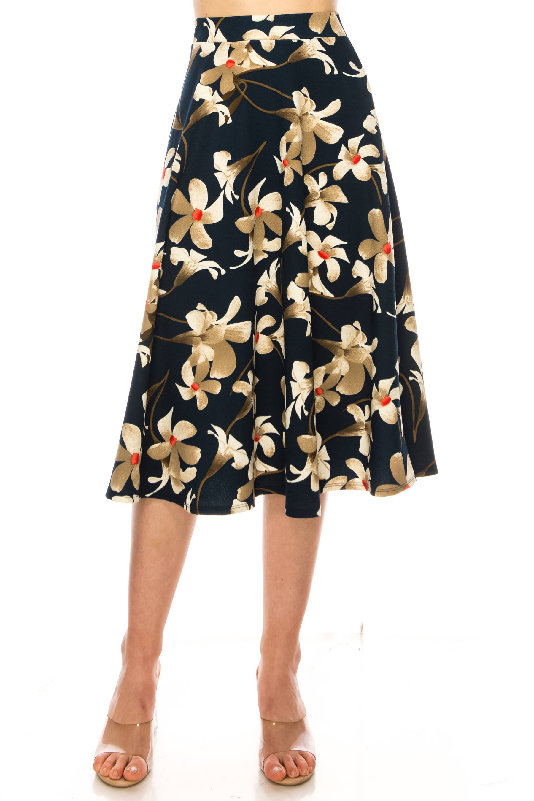 MOA COLLECTION - Vendita all'ingrosso Gonna - Donna - Gonna midi da donna a trapezio con fiori ed elastico in vita4