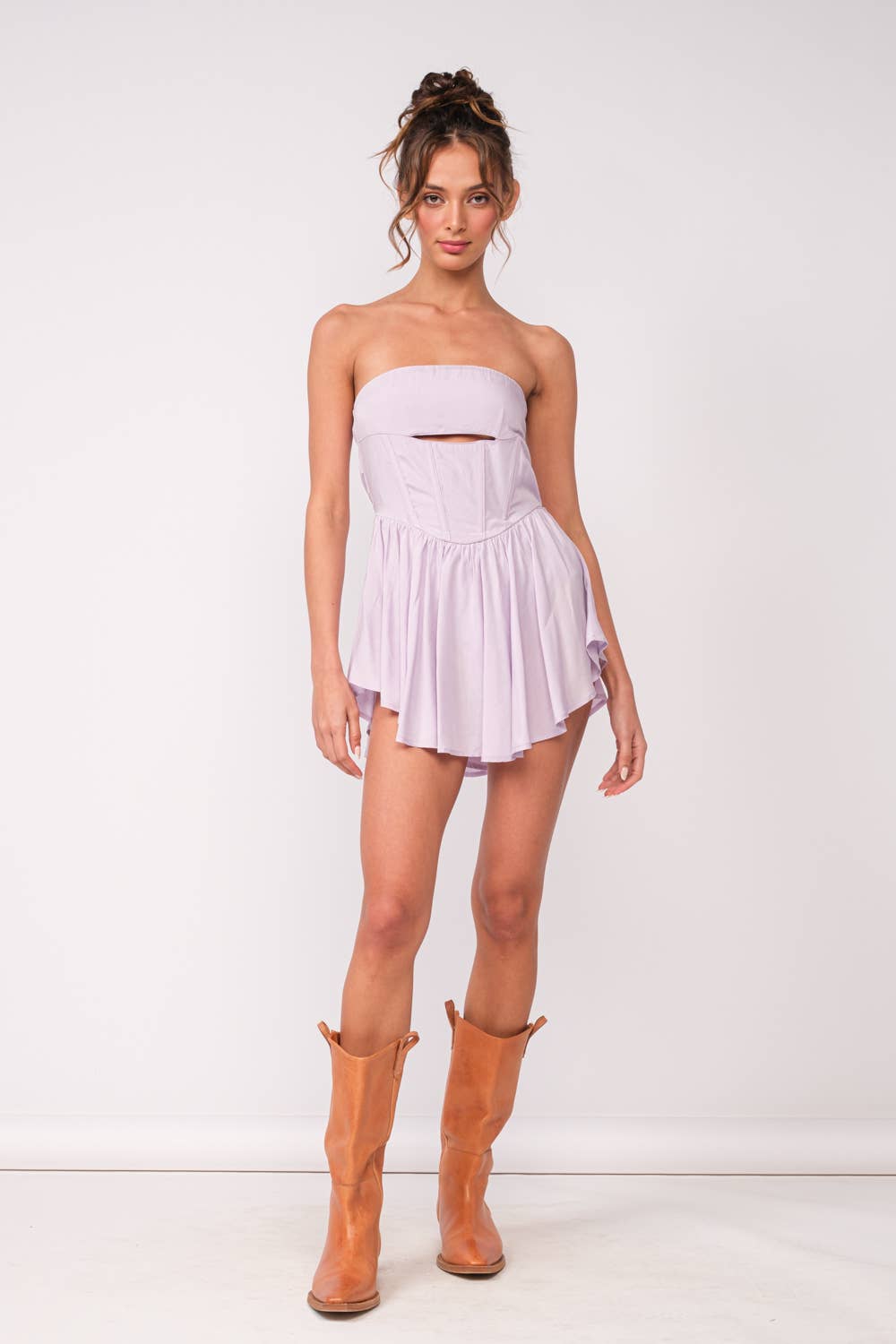 Sky to Moon - Wholesale Romper - Women's - SOLID COLOR FRONT CUTOUT MINI ROMPER DRESS4