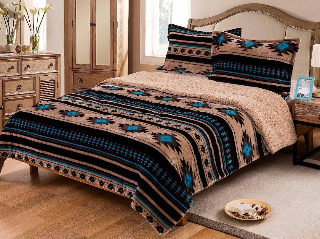 Wholesale Southwest Aztec Sherpa Borrego Fleece Blanket - 3 Piece Set for  your store - Faire