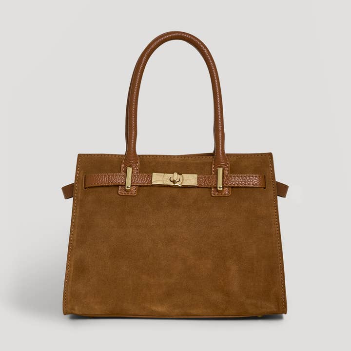 Voemièn – wholesale Väska med handtag – Dam – Grace-väska i brun mocka och Togo-läder0
