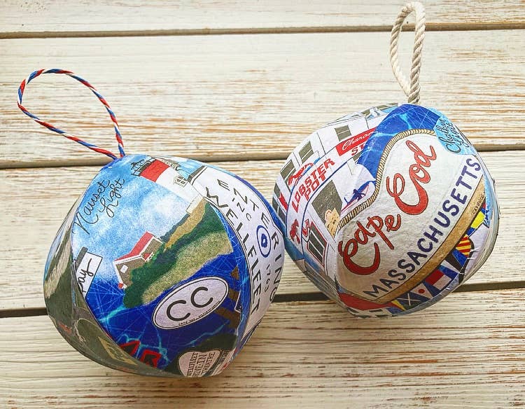 Domesticadence - Wholesale Ornament Set - Hand-Drawn Cape Cod Handmade Mini-Globe- Custom Town Sign2