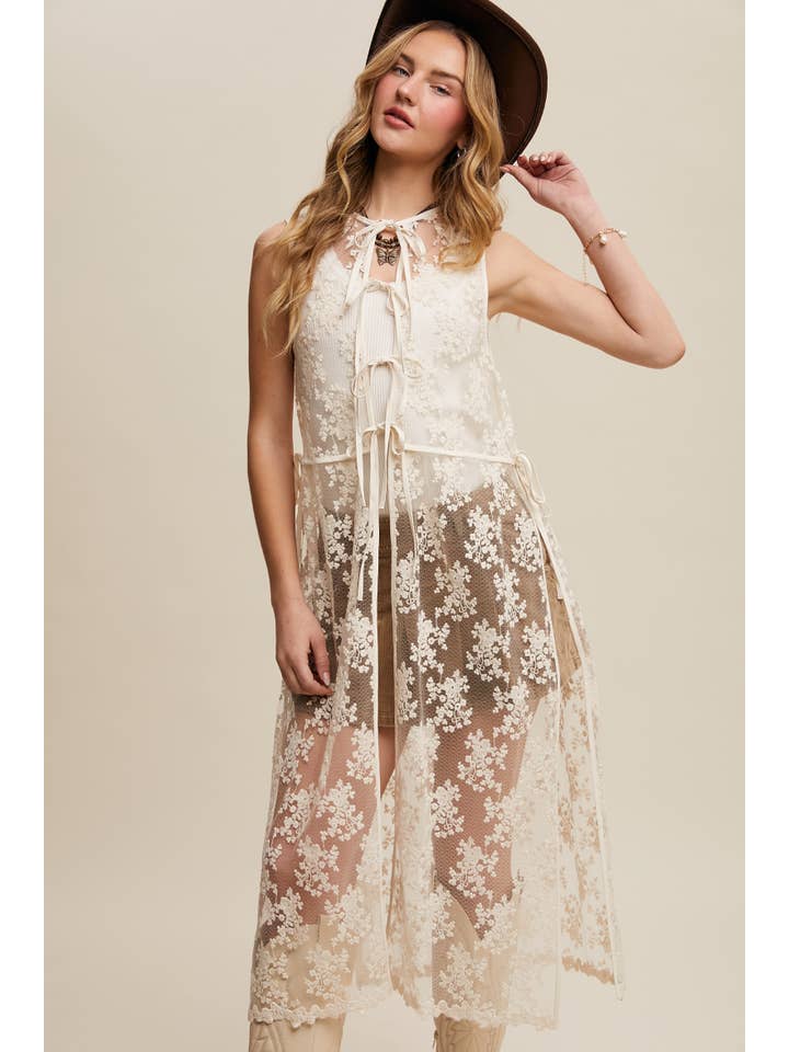 Listicle - Wholesale Outerwear Vest - Women's - Sheer Floral Embroidered Lace Vest