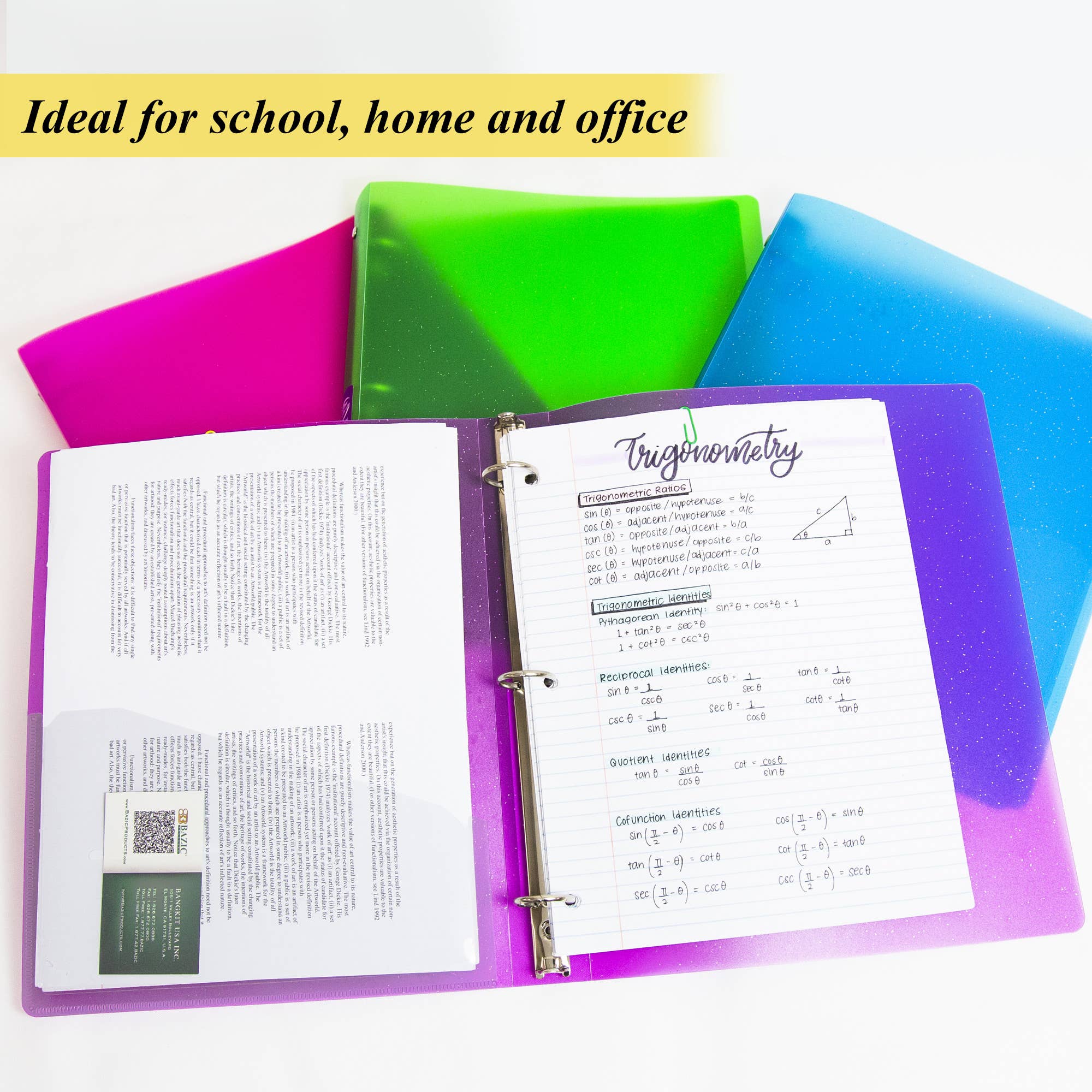 BAZIC Products - Wholesale Binder - 1" Glitter Poly 3-Ring Binder w/ Pocket6