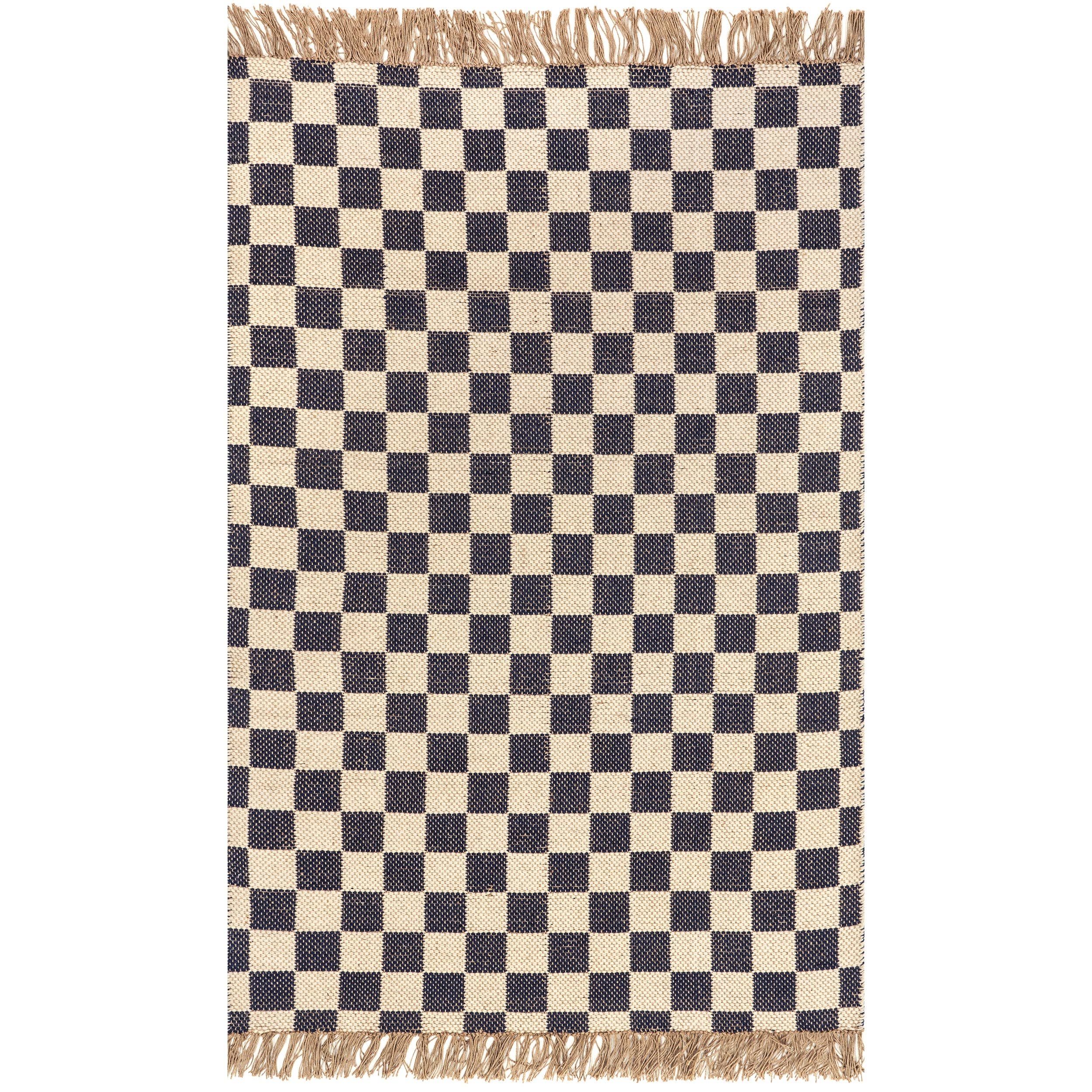 Gray Connie Checkered Wool/Jute Tasseled Area Rug for wholesale on Faire9