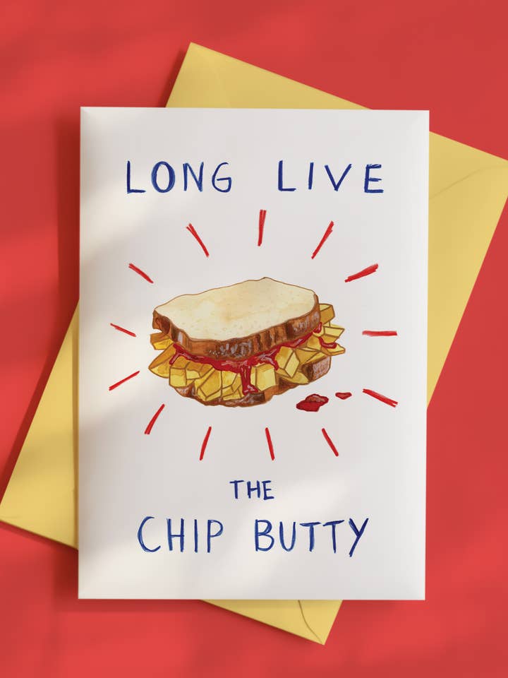 Chip Butty Greeting Card – Yorkshire Food Art Card for wholesale by Hannah Hunter-Kelm