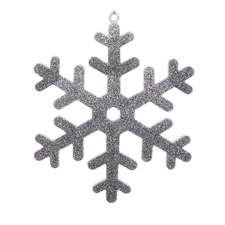 Decorazione glitterata a forma di fiocco di neve, argento, 17,8 cm per la vendita all'ingrosso da parte di Very Christmas