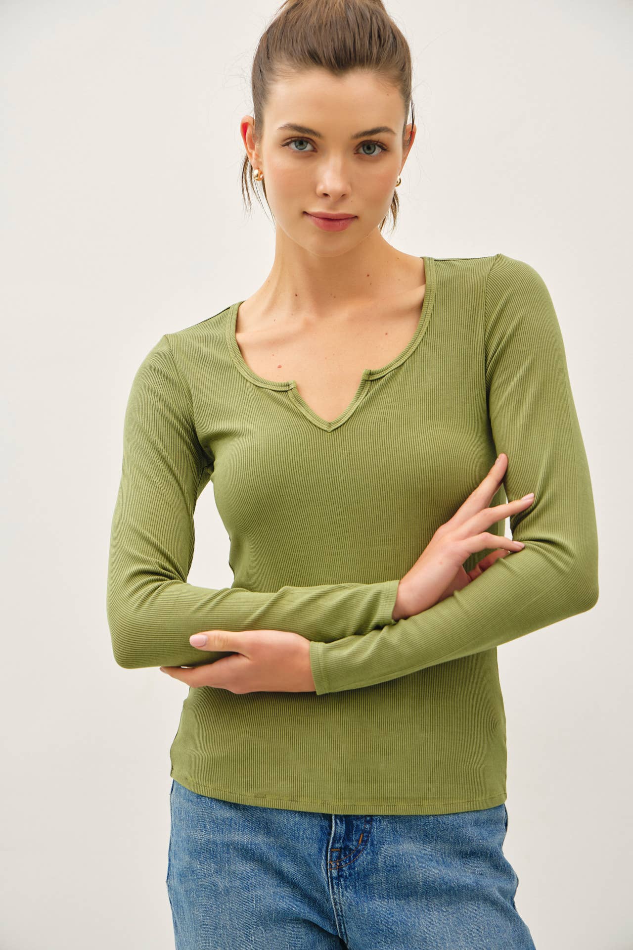 Be Cool - Wholesale Knit Top - Women's -  RIBBED NOTCHED NECK LONGSLEEVE BASIC TOP 8