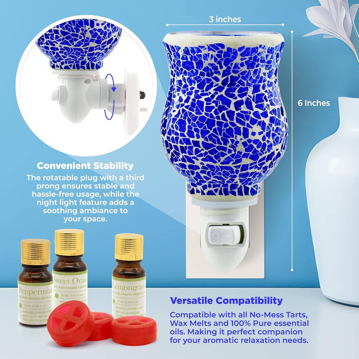Belle Aroma® - Wholesale Wax Warmer - Plugables® Fragrance Vase - Blue Mosaic Wax Warmer1