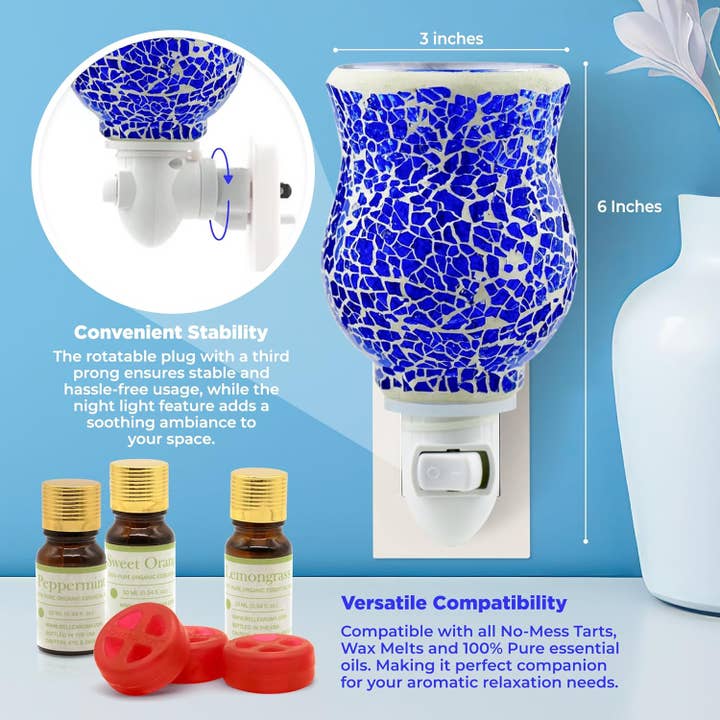 Belle Aroma® - Wholesale Wax Warmer - Plugables® Fragrance Vase - Blue Mosaic Wax Warmer1