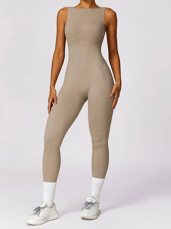 liqubit – wholesale Unitard – Women′s – Skinny Wrap Backless Solid Color V-Back Round-Neck Jumpsuits3