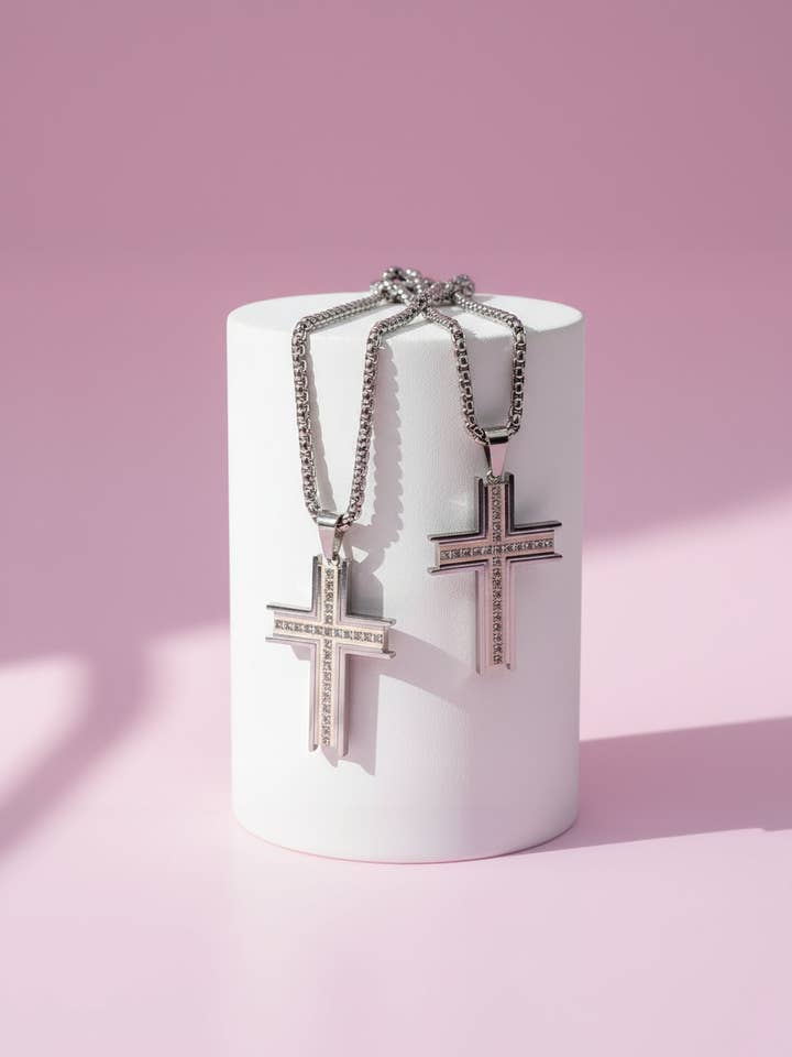 Beveled Crystal Cross Symbolic Necklace for wholesale by Arya Jewellery Wholesale