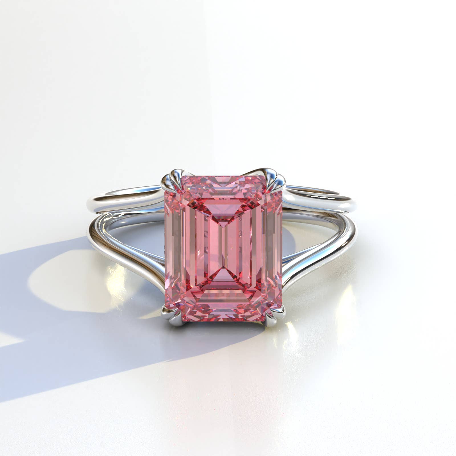 Mohana Jewels - Luxury – Anel de noivado por atacado – Anel de Noivado com Diamante Cultivado em Laboratório Rosa Intenso Fancy Corte Esmeralda - Tesira