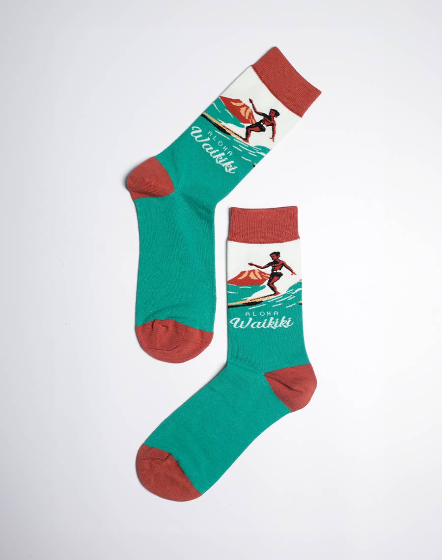Just Fun Socks - Vente Chaussettes – homme - Chaussettes Crew Hawaïennes Aloha Waikiki Wave Rider pour Hommes2