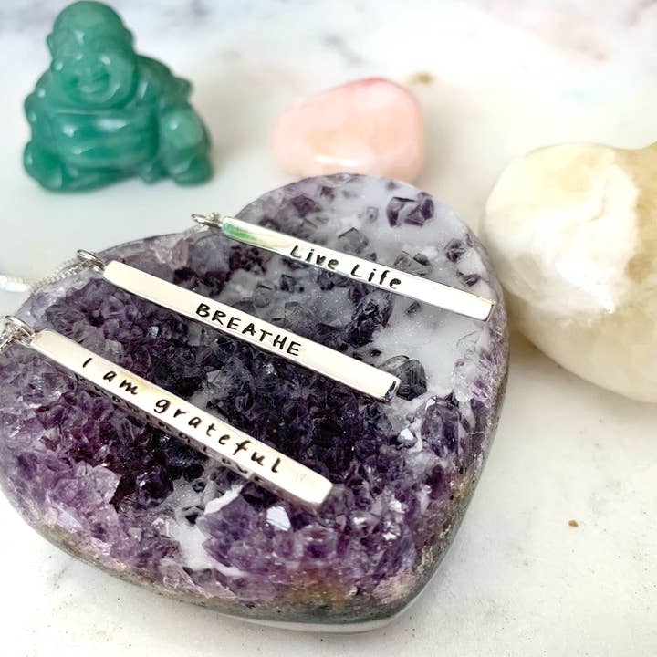 I am Grounded ~ Mini Mantra Word Bar Necklace for wholesale by Blossom Bliss Bali
