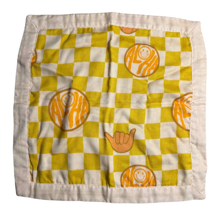 Muslin Security Blanket - Checkered Yellow Aloha for wholesale by elli-o HAWAII