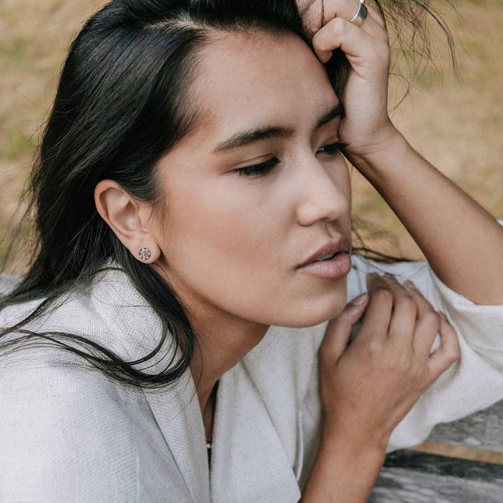 14K Yellow + White Gold "Pyramid" Studs with Diamonds for wholesale by Elliot Young Fine Jewelry