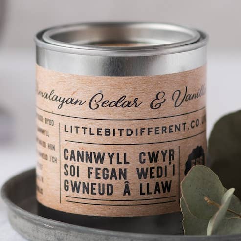 Himalayan Cedar and Vanilla Welsh Language Candle for wholesale by Little Bit Different