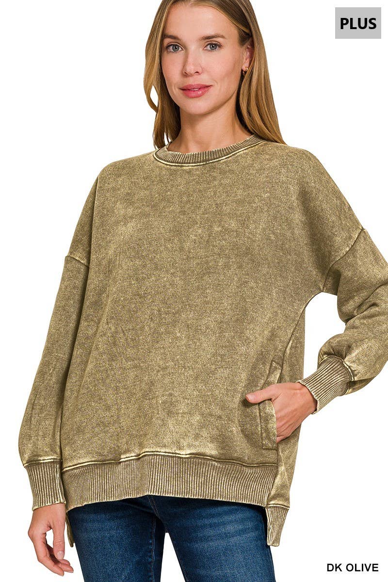 Vanilla Monkey – Sweatshirt - Mulher por atacado – Pulôver Plus Acid Wash Fleece Hi-Low3