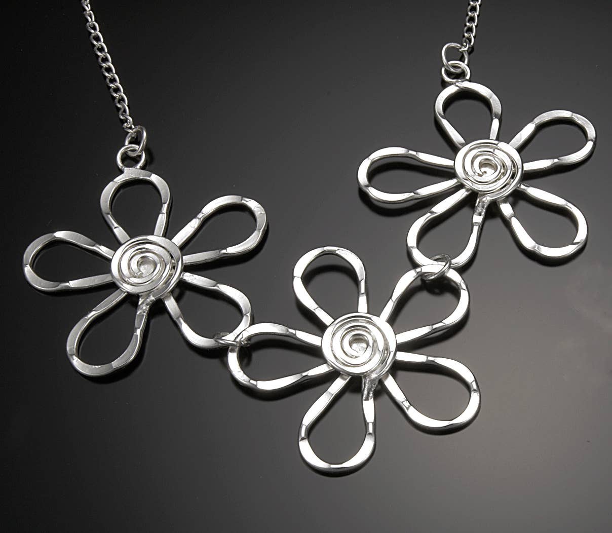 Anju Jewelry - Wholesale Pendant/Charm Necklace - Silver Plated Necklace - Spiral Center Flowers1
