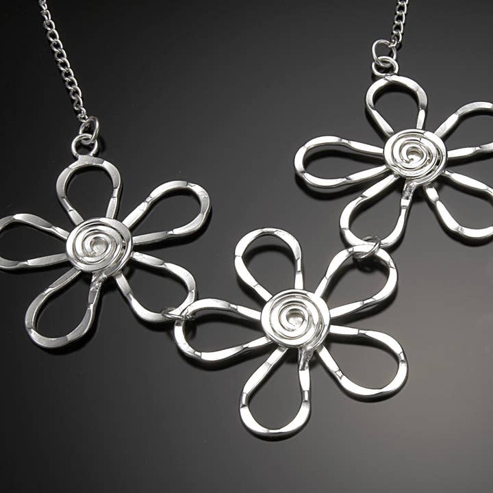 Anju Jewelry - Wholesale Pendant/Charm Necklace - Silver Plated Necklace - Spiral Center Flowers1