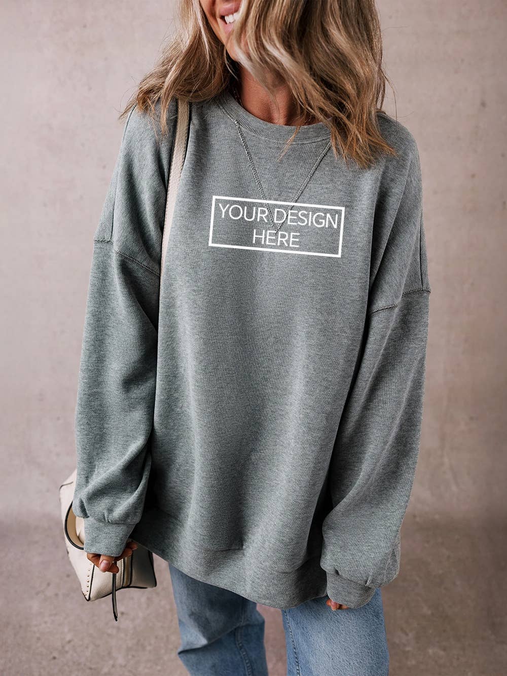 Customizable Grey Side Split Drop Shoulder Oversized Sweatshirt for wholesale on Faire