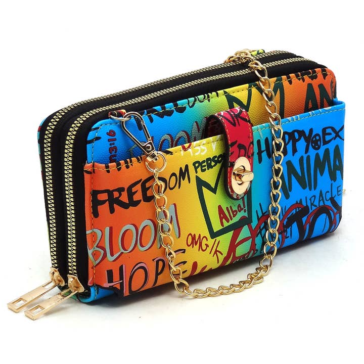 M&M HANDBAGS, LLC. - Wholesale Crossbody Bag - Women's - Multi Graffiti Printed Crossbody Wallet Cell Phone Purse6