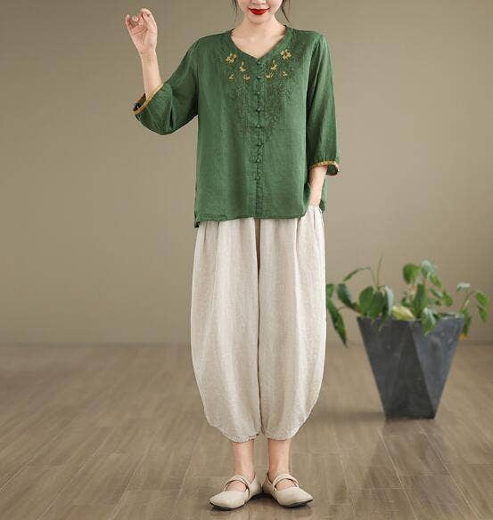 Whisper Mint - Vente Ensemble haut et pantalon (PAS d'intérieur) - Femme - Ensemble de sarouel à chemise en coton pour femmes de petite taille 1